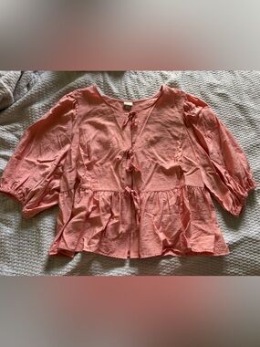 Peplum Coral Peasant Blouse